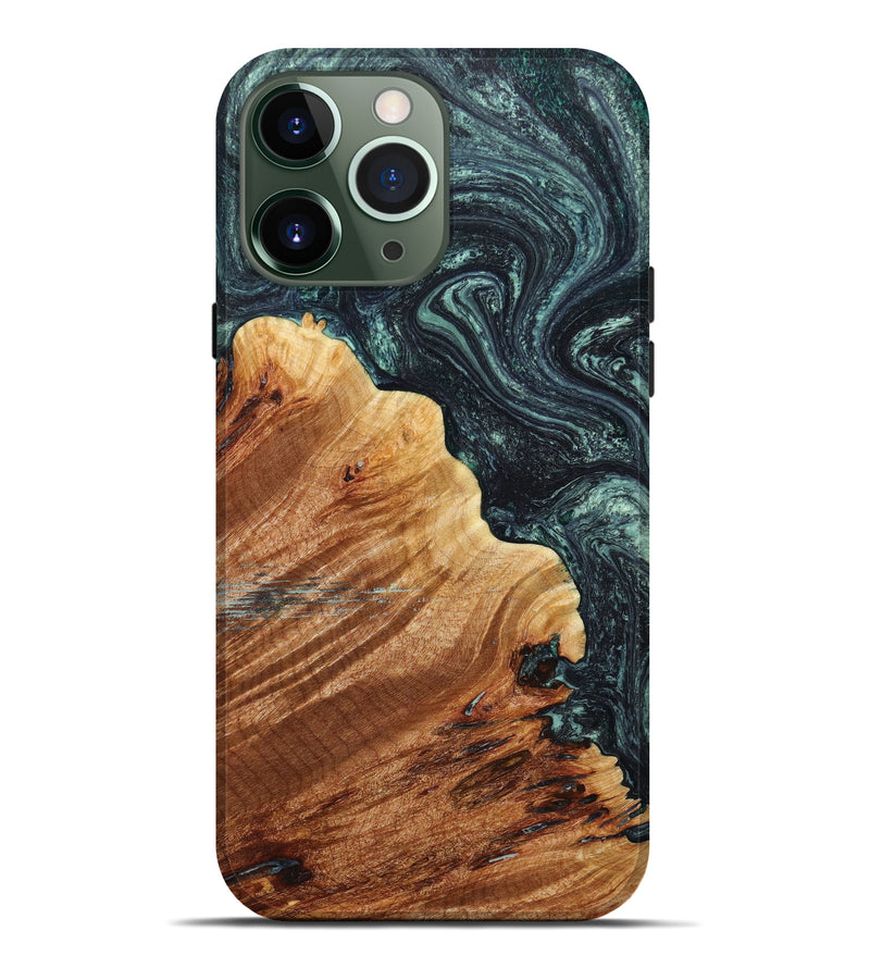iPhone 13 Pro Max Wood+Resin Live Edge Phone Case - Zane (Green, 638171)