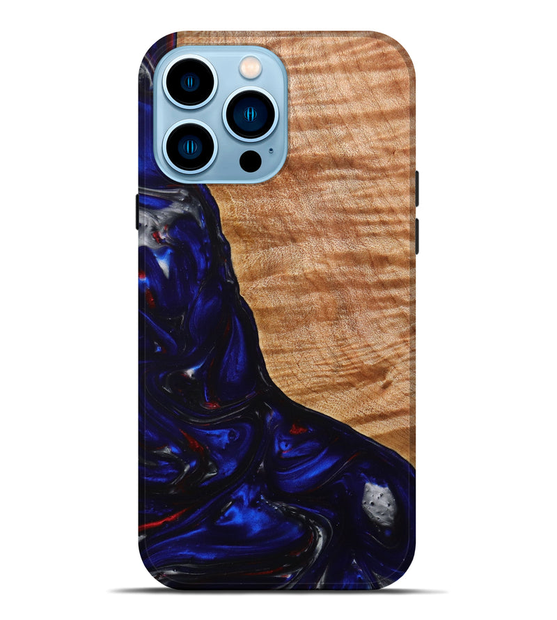iPhone 14 Pro Max Wood+Resin Live Edge Phone Case - Horace (Blue, 643769)