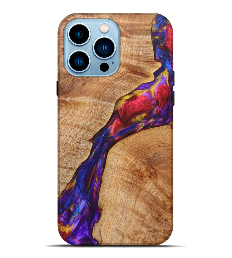 iPhone 14 Pro Max Wood+Resin Live Edge Phone Case - Amir (Red, 621676)