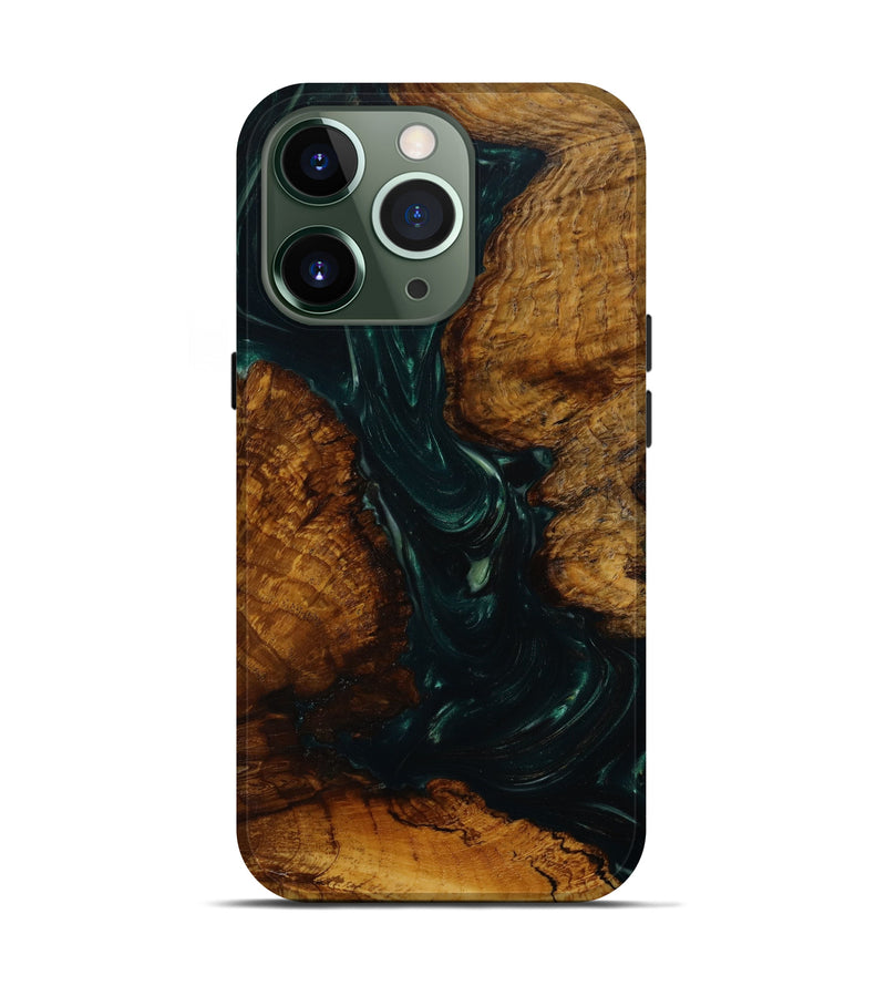 iPhone 13 Pro Wood+Resin Live Edge Phone Case - Brenden (Green, 641786)