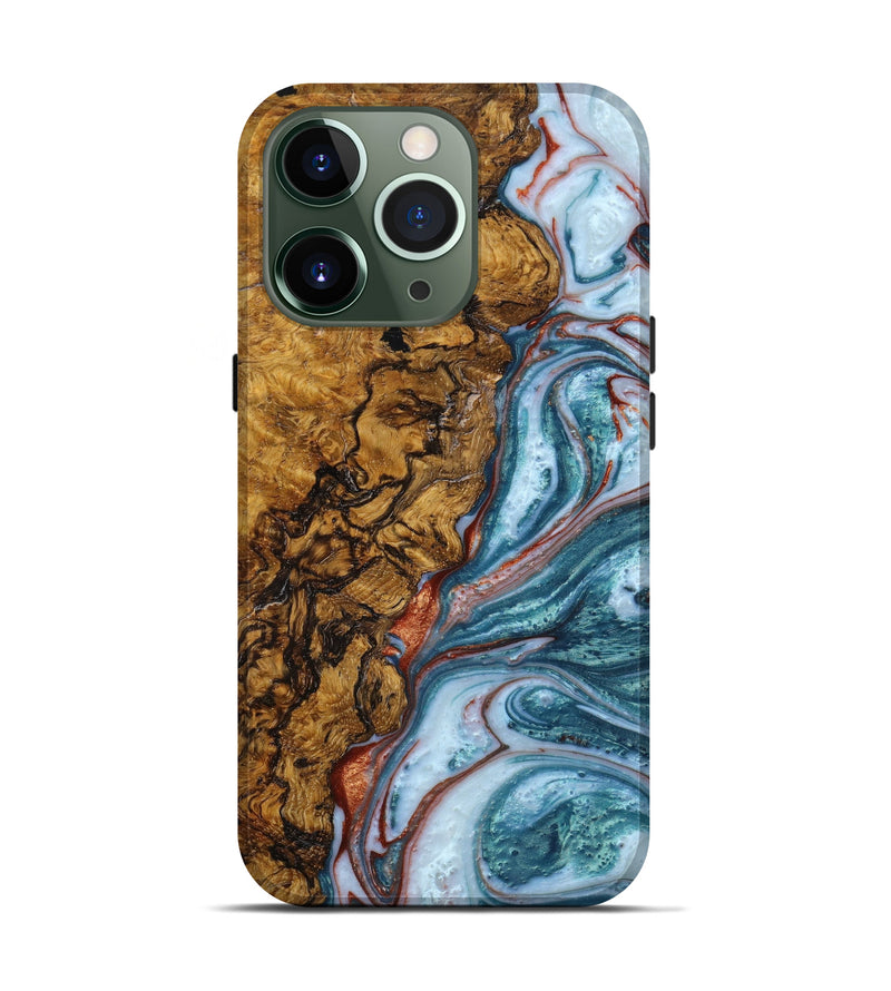 iPhone 13 Pro Wood+Resin Live Edge Phone Case - Makenna (Teal & Gold, 640498)
