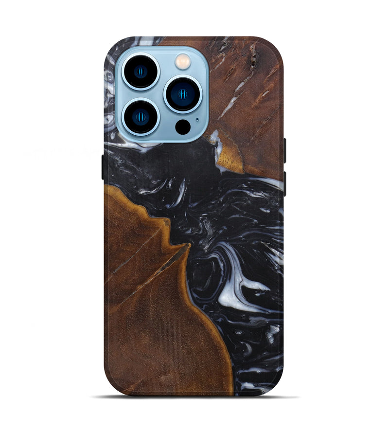 iPhone 14 Pro Wood+Resin Live Edge Phone Case - Gates (Black & White, 593748)