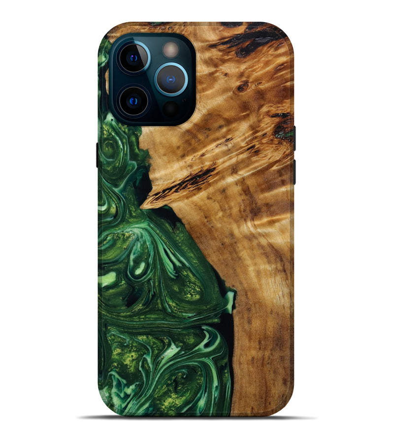 iPhone 12 Pro Max Wood+Resin Live Edge Phone Case - Abigail (Green, 647239)
