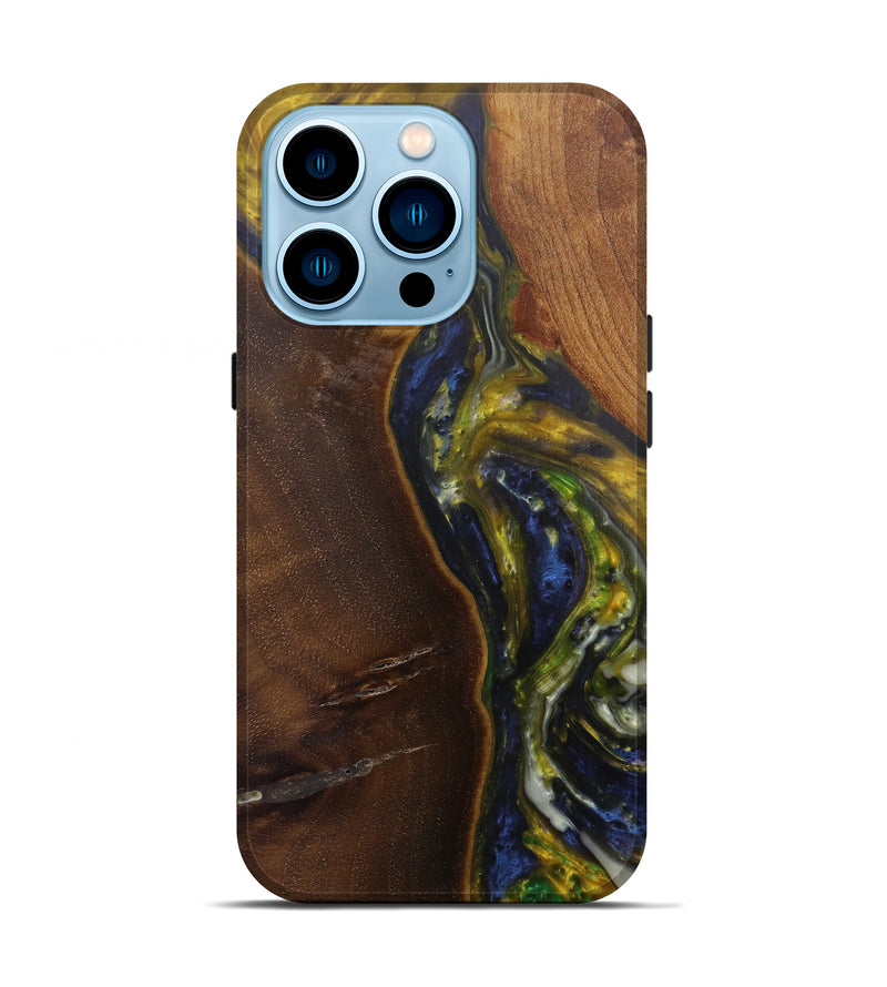 iPhone 14 Pro Wood+Resin Live Edge Phone Case - Carlton (Dark Blue, 598589)
