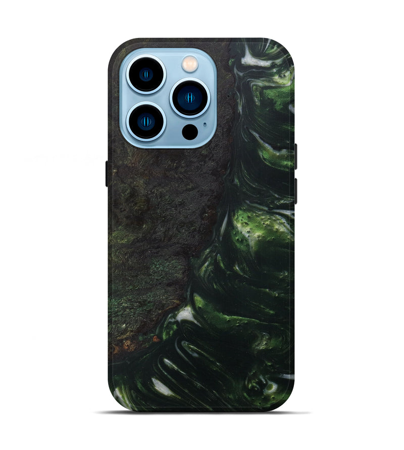 iPhone 14 Pro Wood+Resin Live Edge Phone Case - Bihari (Dark Green, 586108)