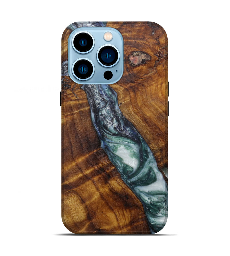 iPhone 14 Pro Wood+Resin Live Edge Phone Case - Alexandru (Dark Green, 593790)