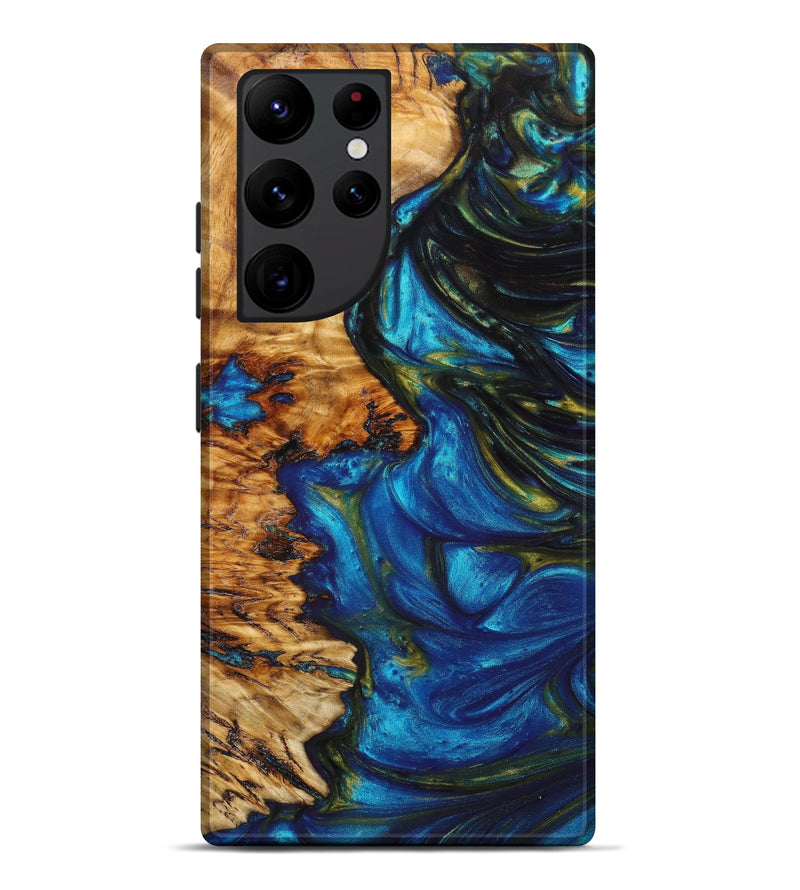 Galaxy S22 Ultra Wood+Resin Live Edge Phone Case - Kathi (Teal & Gold, 635140)