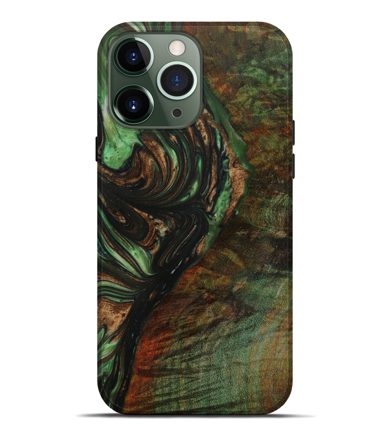 iPhone 13 Pro Max Wood+Resin Live Edge Phone Case - Kyrie (Dark Green, 619584)