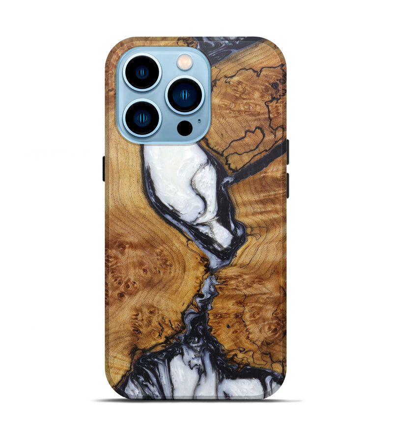 iPhone 14 Pro Wood+Resin Live Edge Phone Case - Rocky (Black & White, 598618)