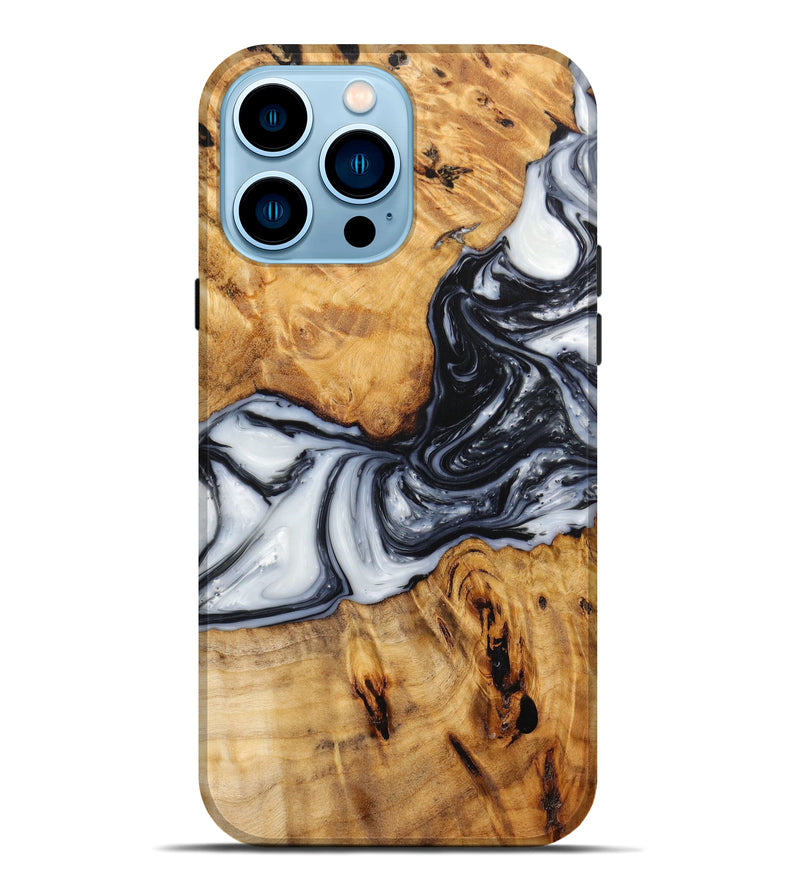 iPhone 14 Pro Max Wood+Resin Live Edge Phone Case - Ali (Black & White, 644688)
