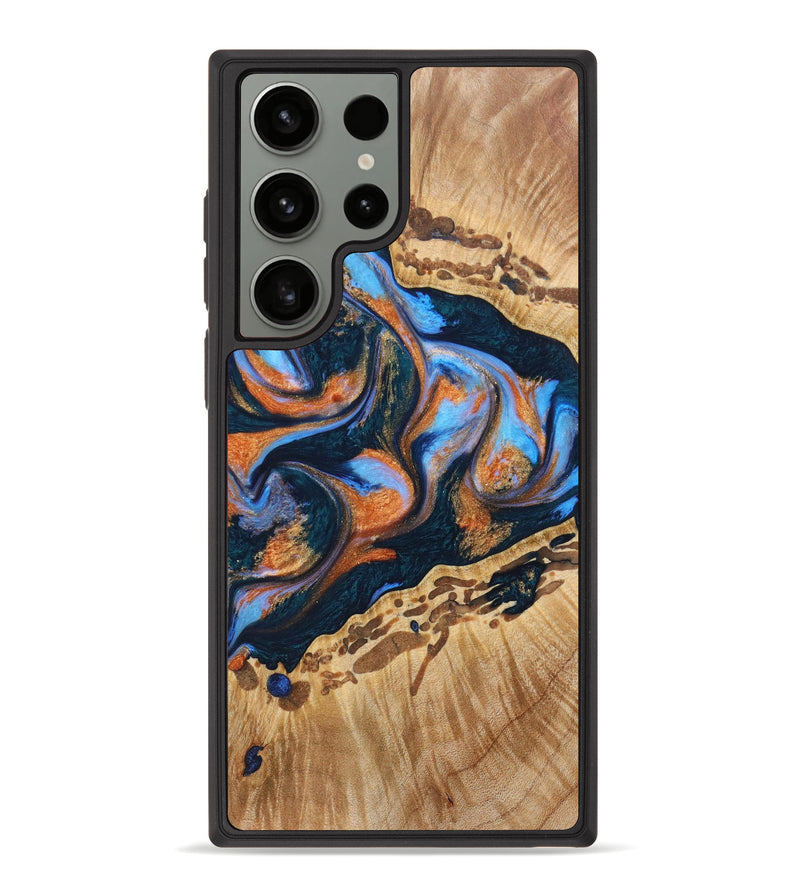 Galaxy S23 Ultra Wood+Resin Phone Case - Atticus (Teal & Gold, 635819)