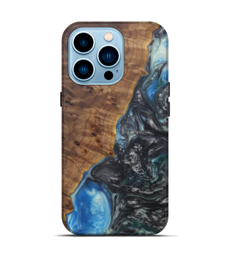 iPhone 14 Pro Wood+Resin Live Edge Phone Case - Perrin (Light Blue, 594832)