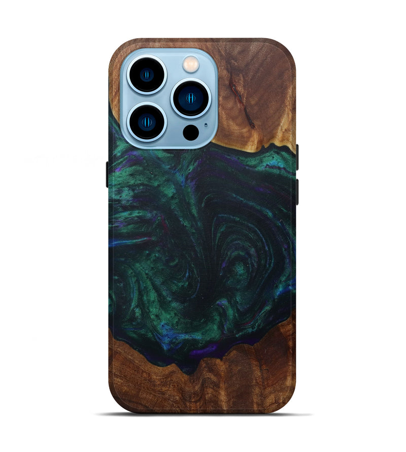 iPhone 14 Pro Wood+Resin Live Edge Phone Case - Dorrie (Dark Green, 587056)