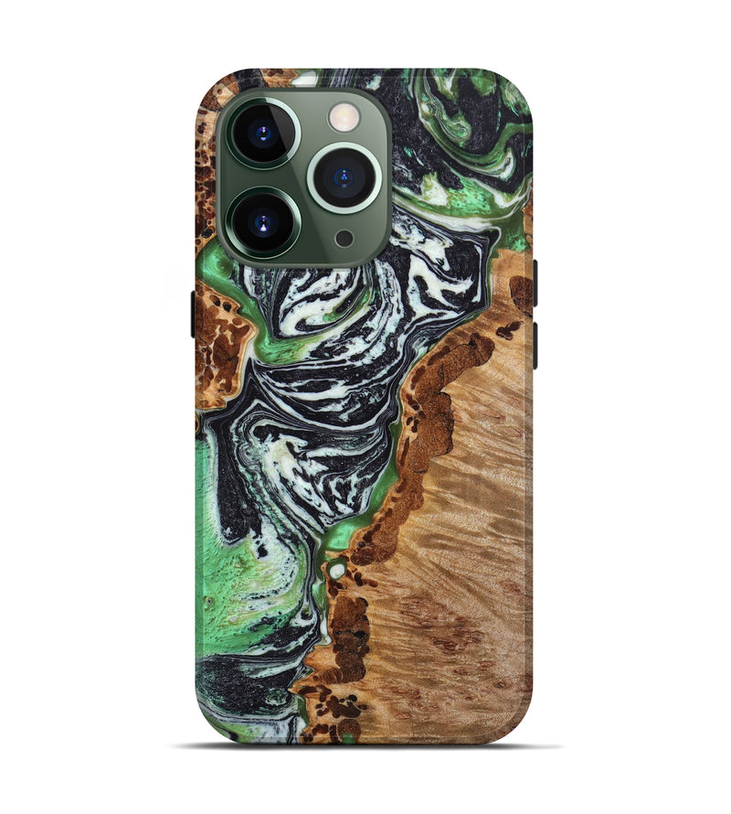 iPhone 13 Pro Wood+Resin Live Edge Phone Case - Tisha (Green, 638275)