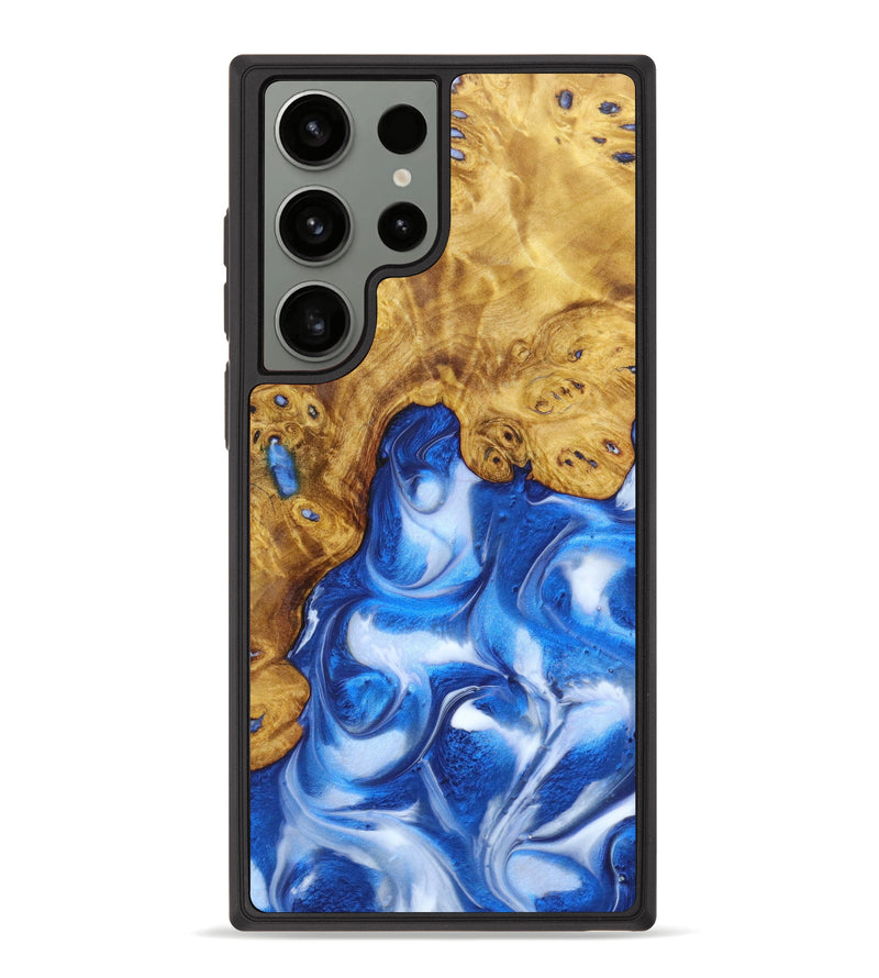 Galaxy S23 Ultra Wood+Resin Phone Case - Pansy (Blue, 632472)