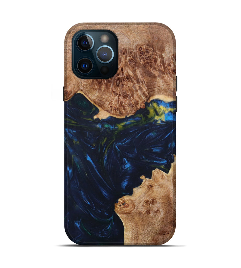 iPhone 12 Pro Wood+Resin Live Edge Phone Case - Harris (Teal & Gold, 632444)