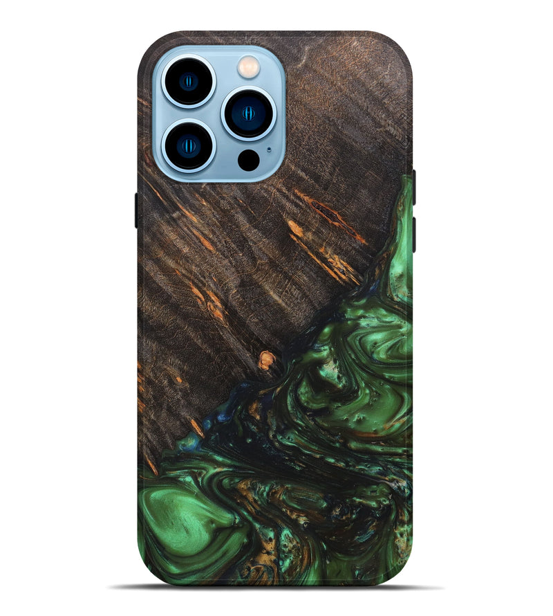 iPhone 14 Pro Max Wood+Resin Live Edge Phone Case - Newton (Green, 621650)