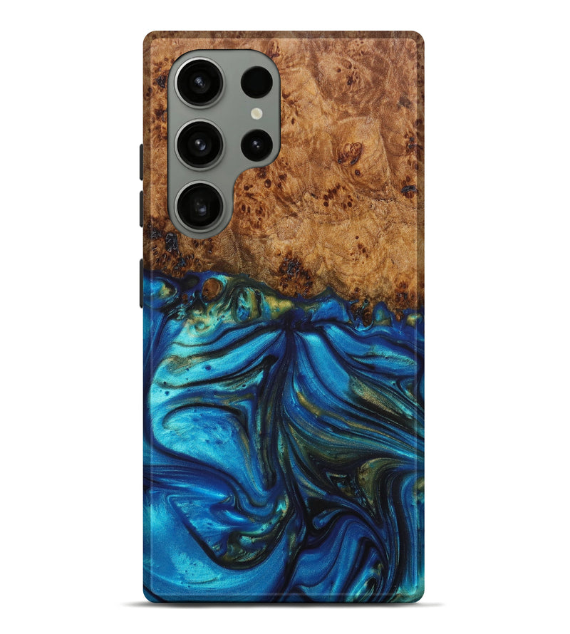 Galaxy S23 Ultra Wood+Resin Live Edge Phone Case - Blakely (Teal & Gold, 632237)