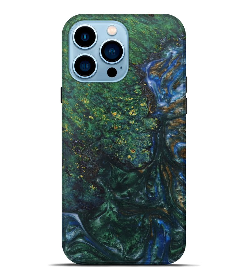 iPhone 14 Pro Max Wood+Resin Live Edge Phone Case - Misti (Dark Green, 591390)