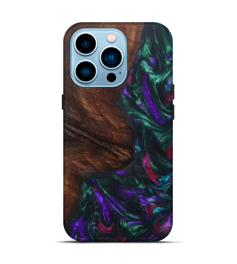iPhone 14 Pro Wood+Resin Live Edge Phone Case - Shinichi (Dark Green, 604288)