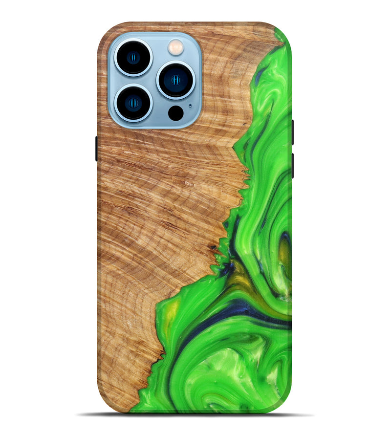 iPhone 14 Pro Max Wood+Resin Live Edge Phone Case - Clement (Dark Green, 616654)
