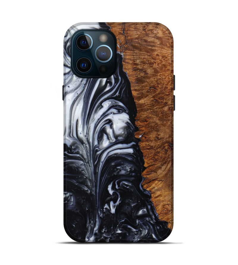 iPhone 12 Pro Wood+Resin Live Edge Phone Case - Shyann (Black & White, 615804)
