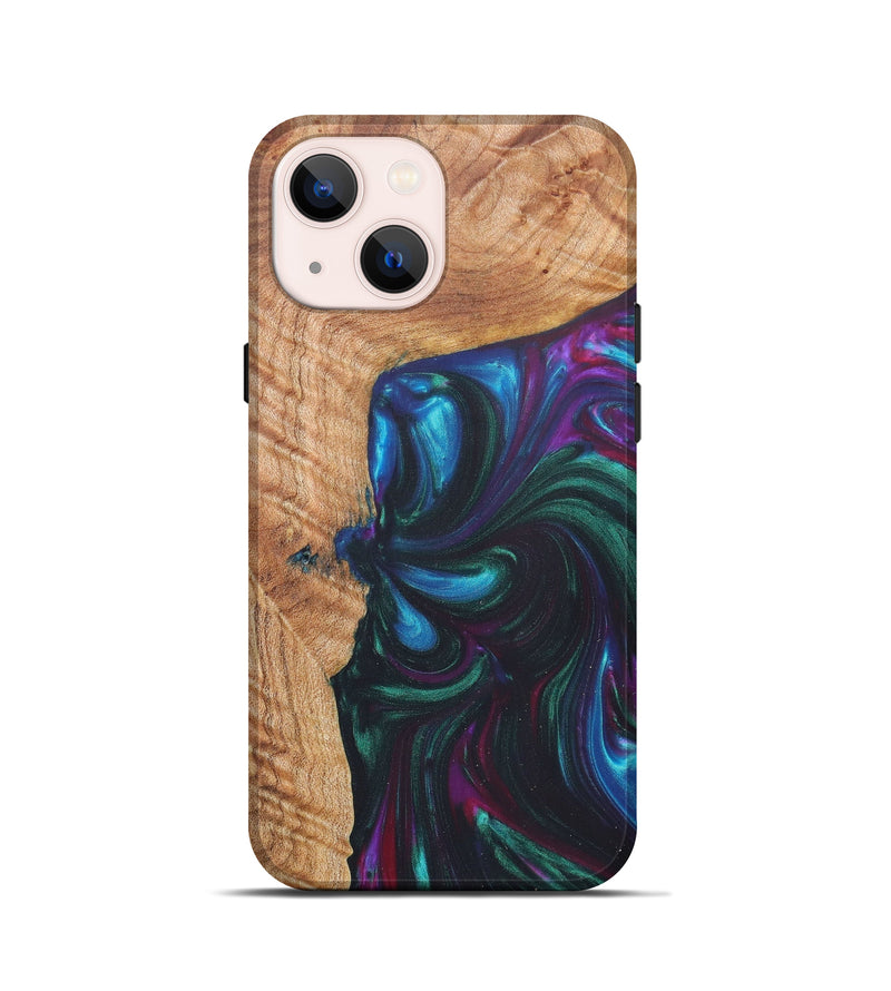 iPhone 13 mini Wood+Resin Live Edge Phone Case - Cheslie (Dark Green, 606877)
