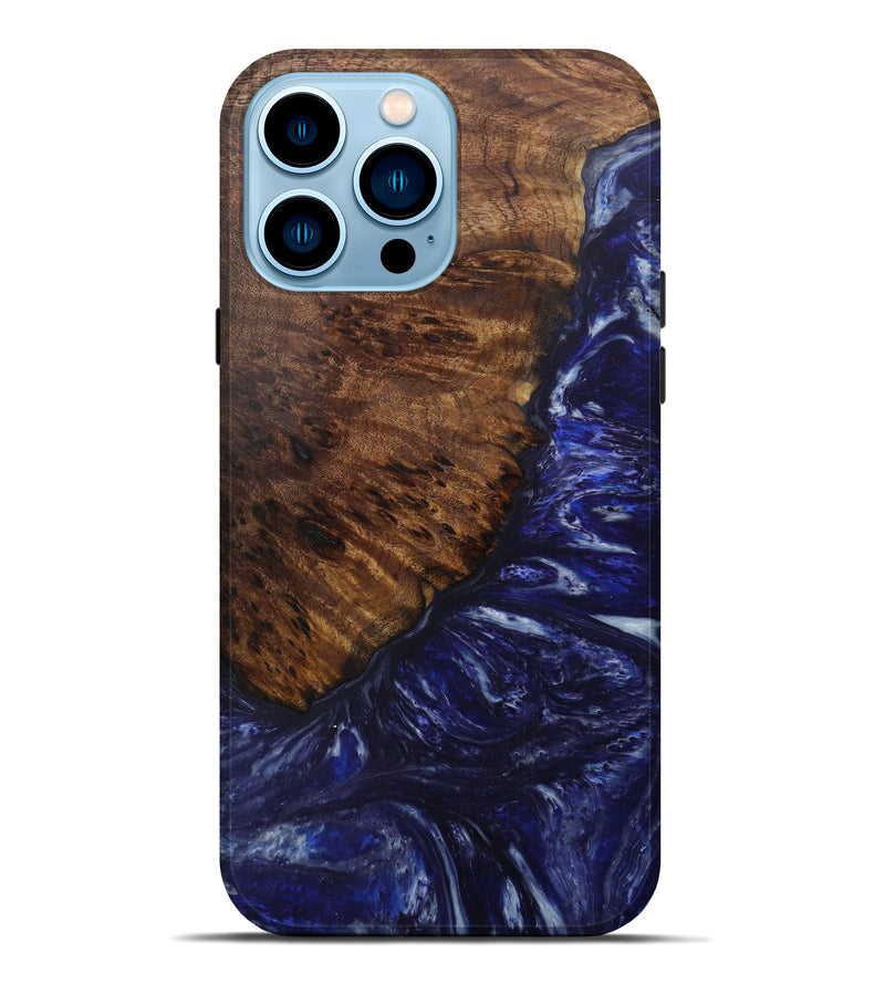 iPhone 14 Pro Max Wood+Resin Live Edge Phone Case - Ayn (Dark Blue, 593318)
