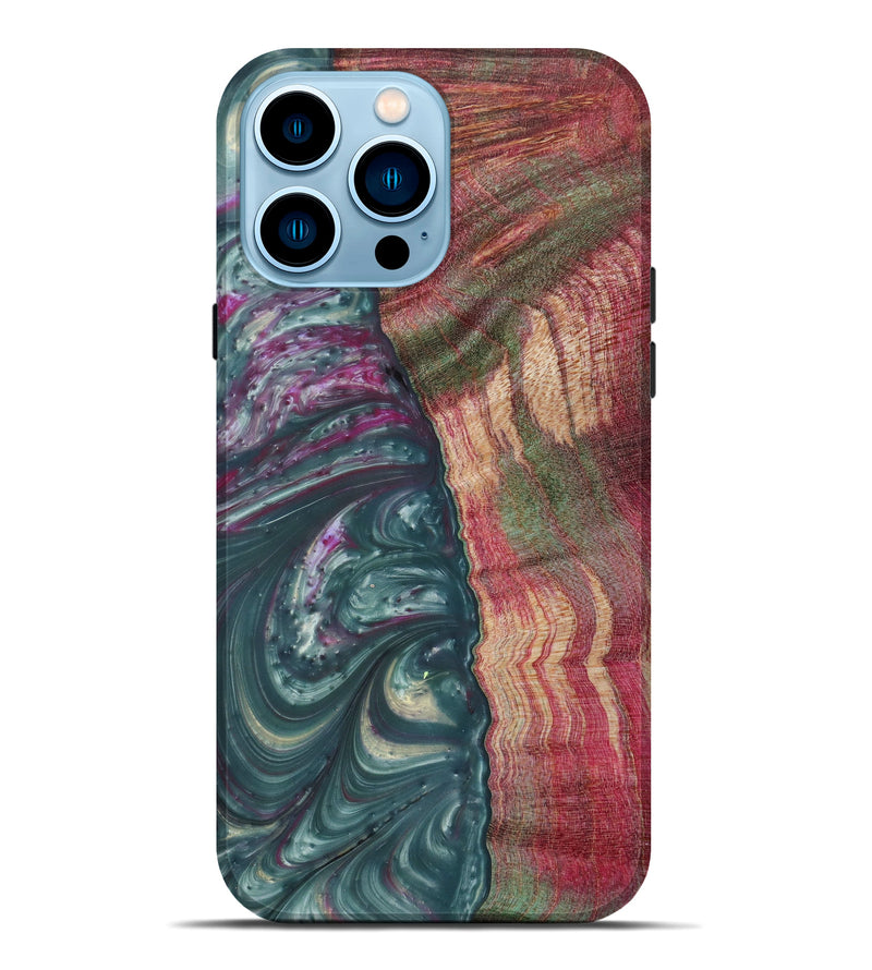 iPhone 14 Pro Max Wood+Resin Live Edge Phone Case - Buster (Dark Green, 610629)