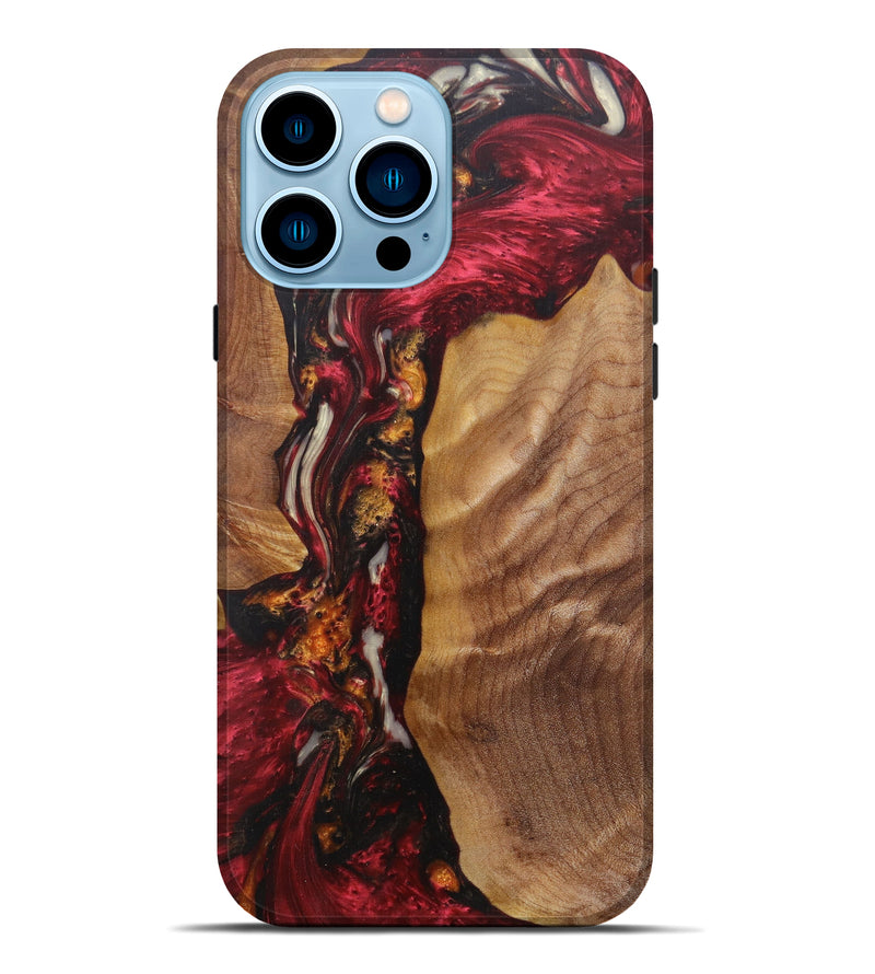 iPhone 14 Pro Max Wood+Resin Live Edge Phone Case - Caria (Dark Red, 600140)