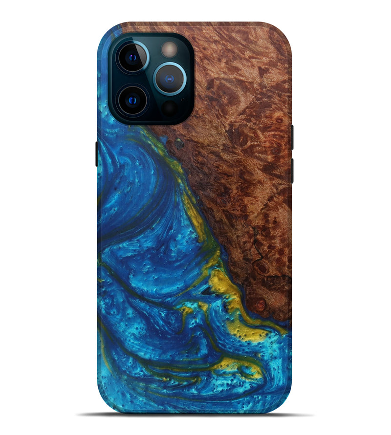 iPhone 12 Pro Max Wood+Resin Live Edge Phone Case - Hennrietta (Teal & Gold, 601254)