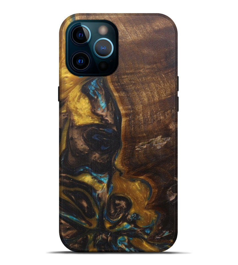 iPhone 12 Pro Max Wood+Resin Live Edge Phone Case - Kerrill (Teal & Gold, 594895)
