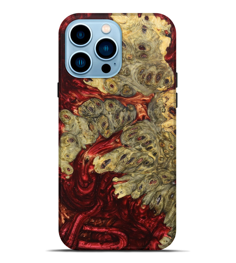 iPhone 14 Pro Max Wood+Resin Live Edge Phone Case - Vicky (Red, 634885)