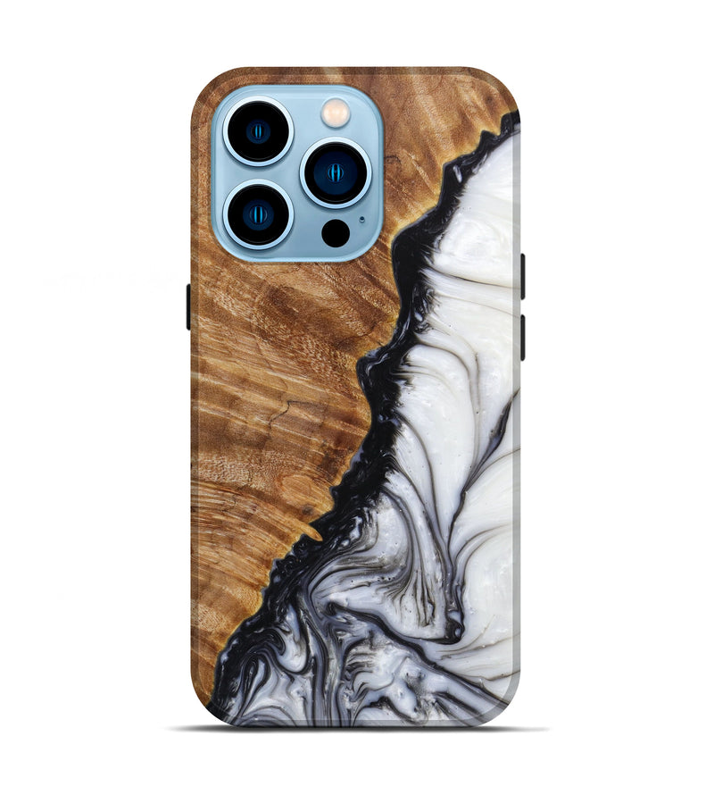 iPhone 14 Pro Wood+Resin Live Edge Phone Case - Rowena (Black & White, 623013)