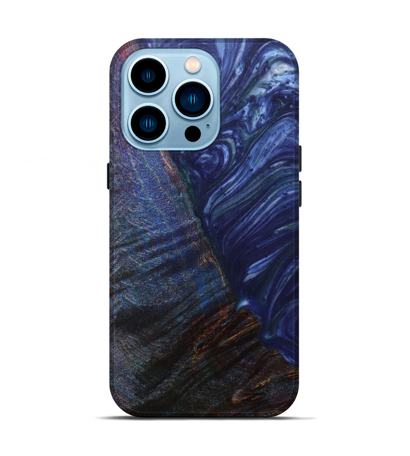 iPhone 14 Pro Wood+Resin Live Edge Phone Case - Dixie (Dark Blue, 593330)