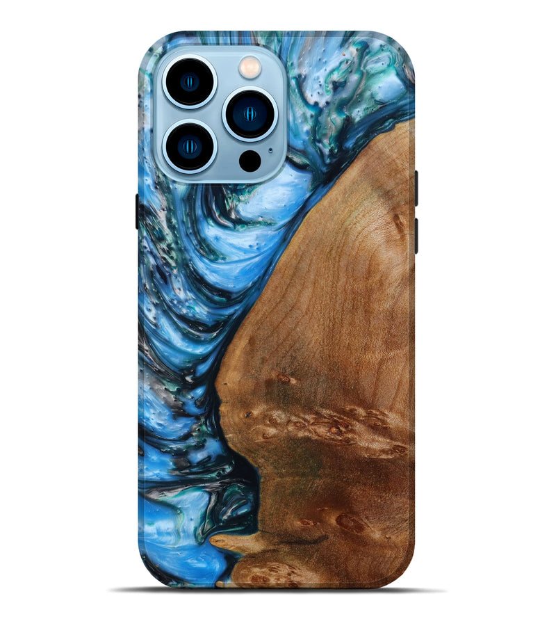 iPhone 14 Pro Max Wood+Resin Live Edge Phone Case - Arlette (Blue, 622995)