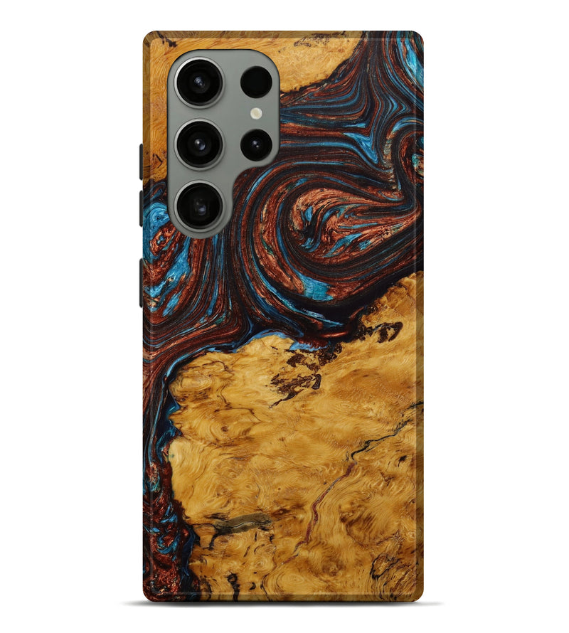 Galaxy S23 Ultra Wood+Resin Live Edge Phone Case - Jalen (Teal & Gold, 647392)