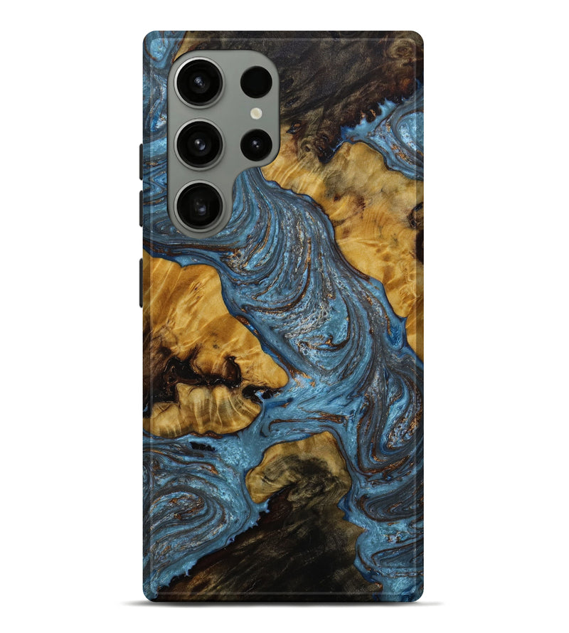 Galaxy S23 Ultra Wood+Resin Live Edge Phone Case - Ora (Teal & Gold, 645789)