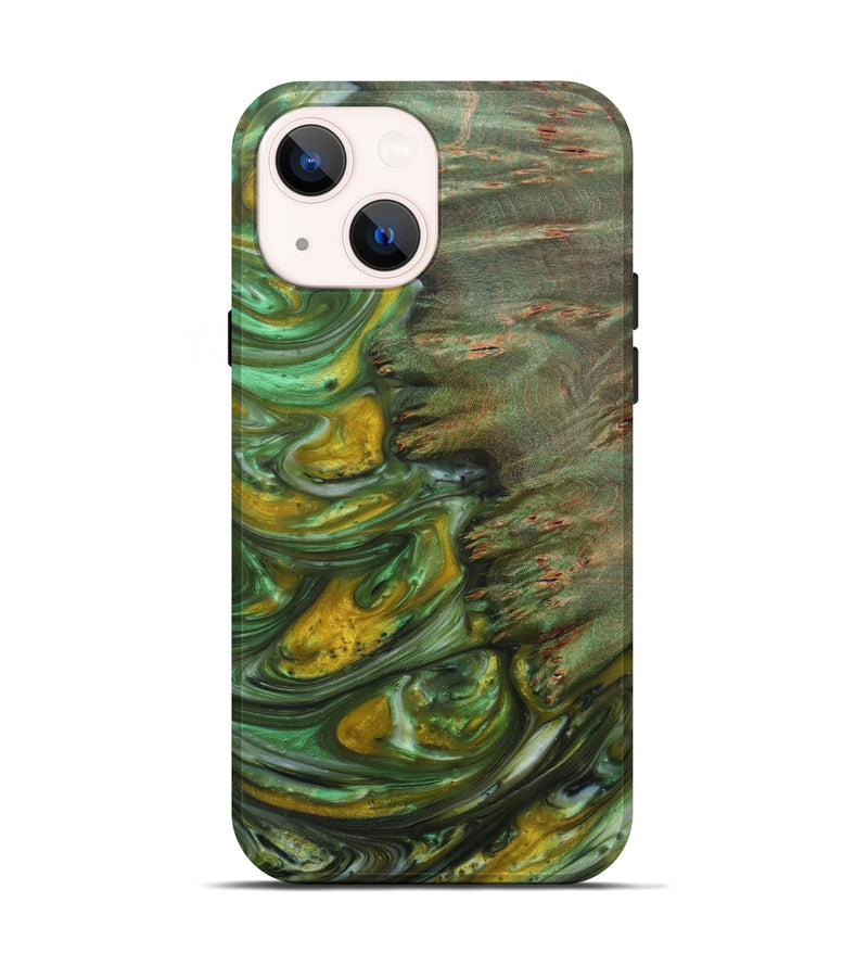 iPhone 13 Wood+Resin Live Edge Phone Case - Goldarina (Dark Green, 597263)