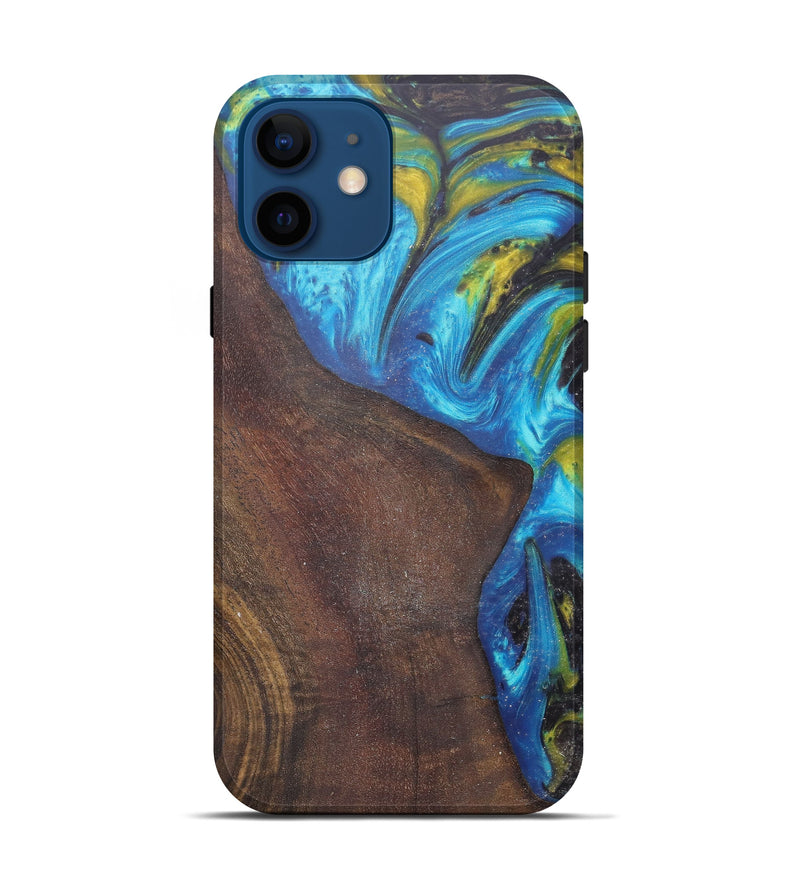 iPhone 12 Wood+Resin Live Edge Phone Case - Melisa (Teal & Gold, 606856)