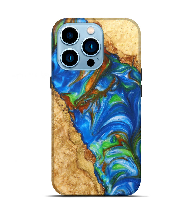 iPhone 14 Pro Wood+Resin Live Edge Phone Case - Joanie (Blue, 615846)