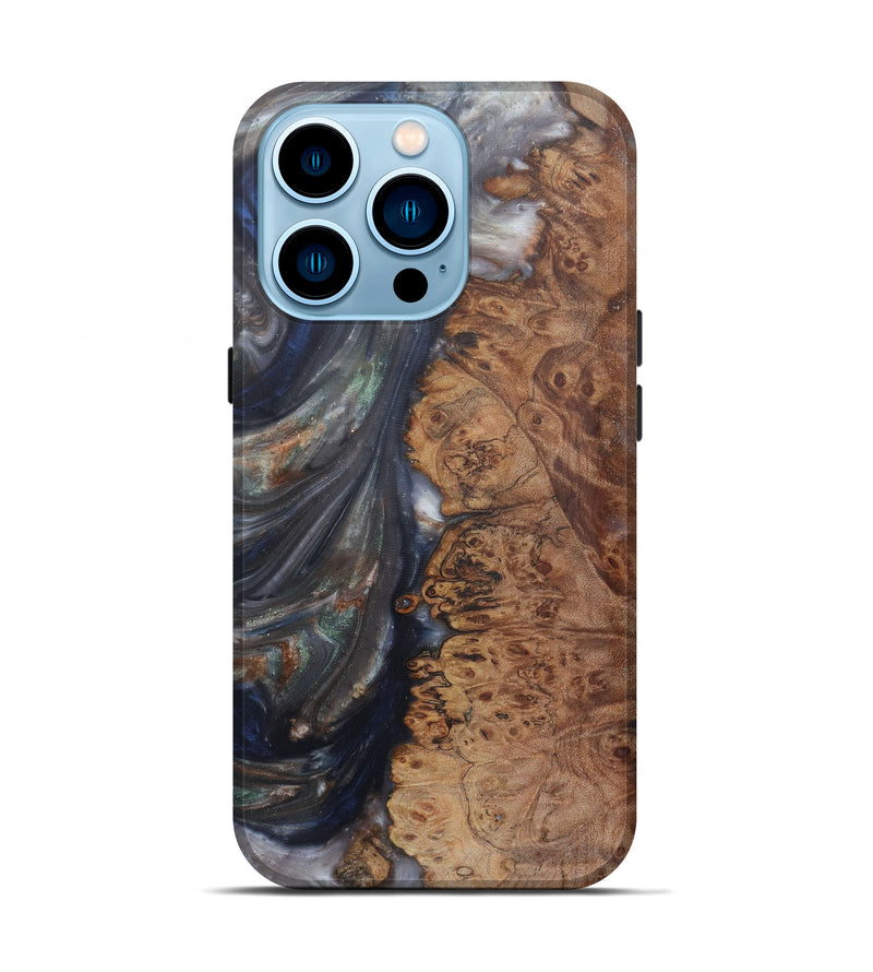 iPhone 14 Pro Wood+Resin Live Edge Phone Case - Marlyn (Dark Blue, 590666)