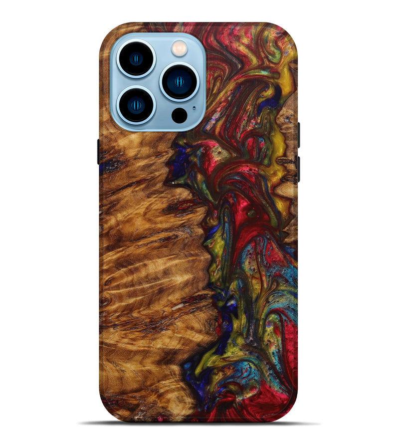 iPhone 14 Pro Max Wood+Resin Live Edge Phone Case - Bethany (Red, 641053)