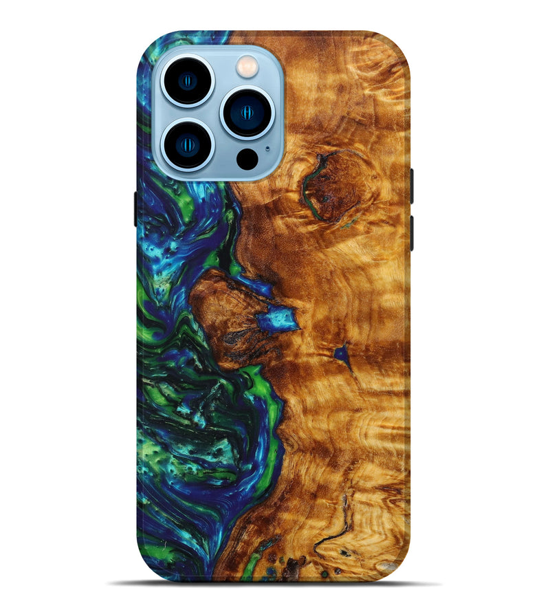 iPhone 14 Pro Max Wood+Resin Live Edge Phone Case - Kevin (Blue, 641220)