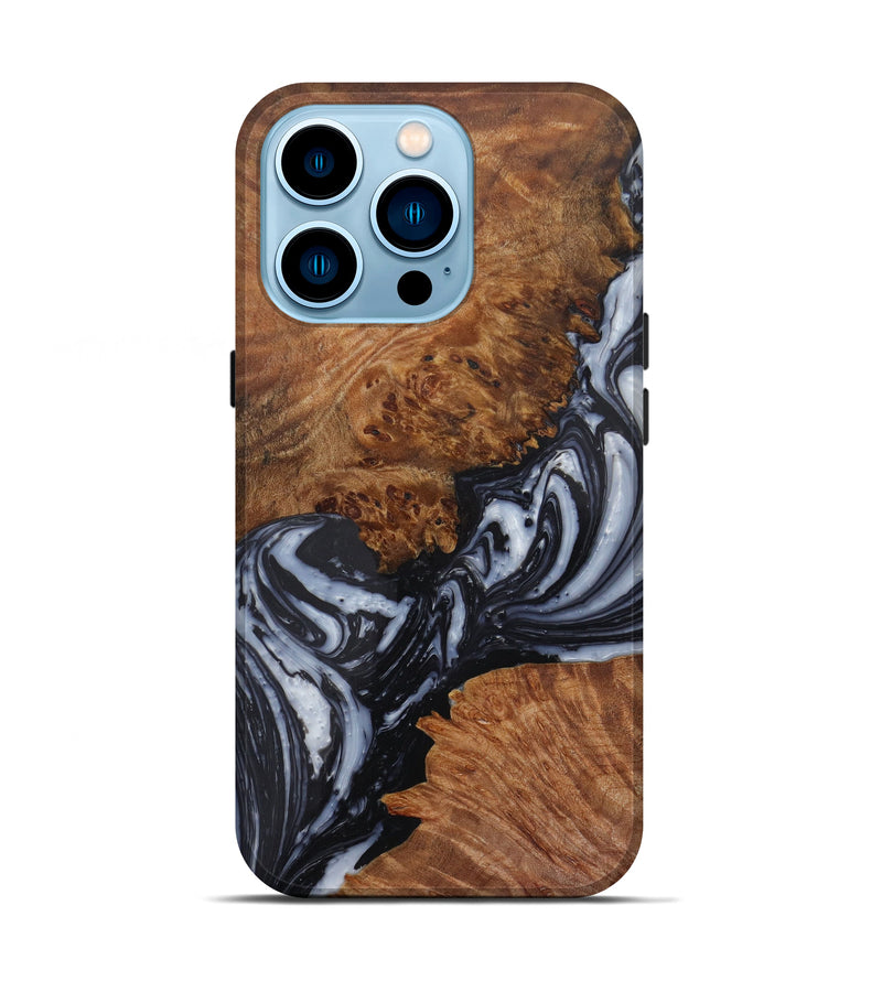 iPhone 14 Pro Wood+Resin Live Edge Phone Case - Melisent (Black & White, 587030)