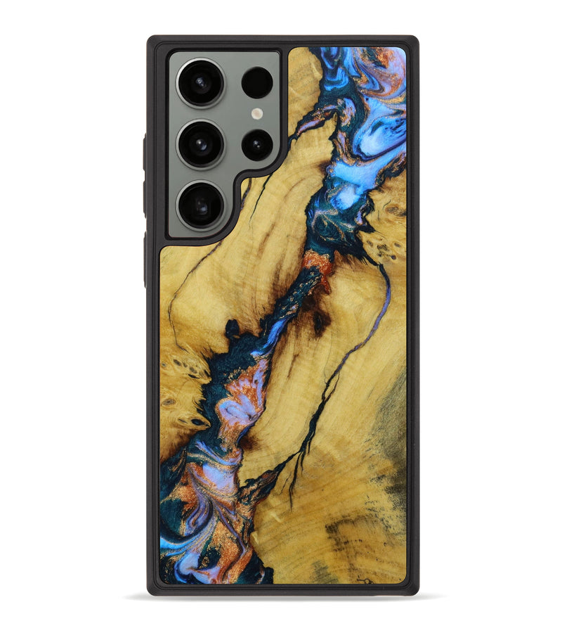 Galaxy S23 Ultra Wood+Resin Phone Case - Brittany (Teal & Gold, 645712)