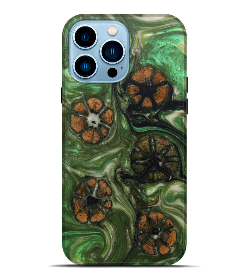 iPhone 14 Pro Max Wood+Resin Live Edge Phone Case - Jaclyn (Dark Green, 601231)