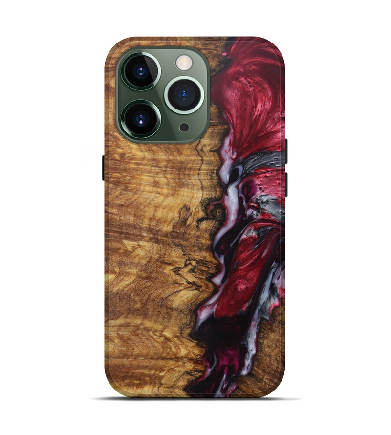 iPhone 13 Pro Wood+Resin Live Edge Phone Case - Cecile (Dark Red, 579195)