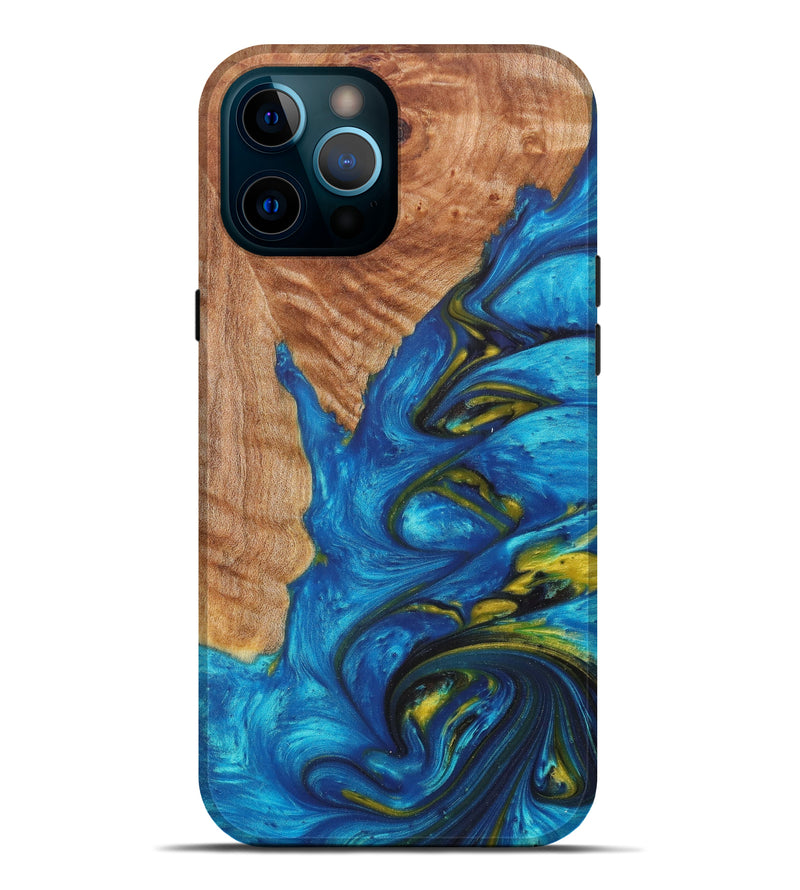 iPhone 12 Pro Max Wood+Resin Live Edge Phone Case - Huub (Teal & Gold, 605208)