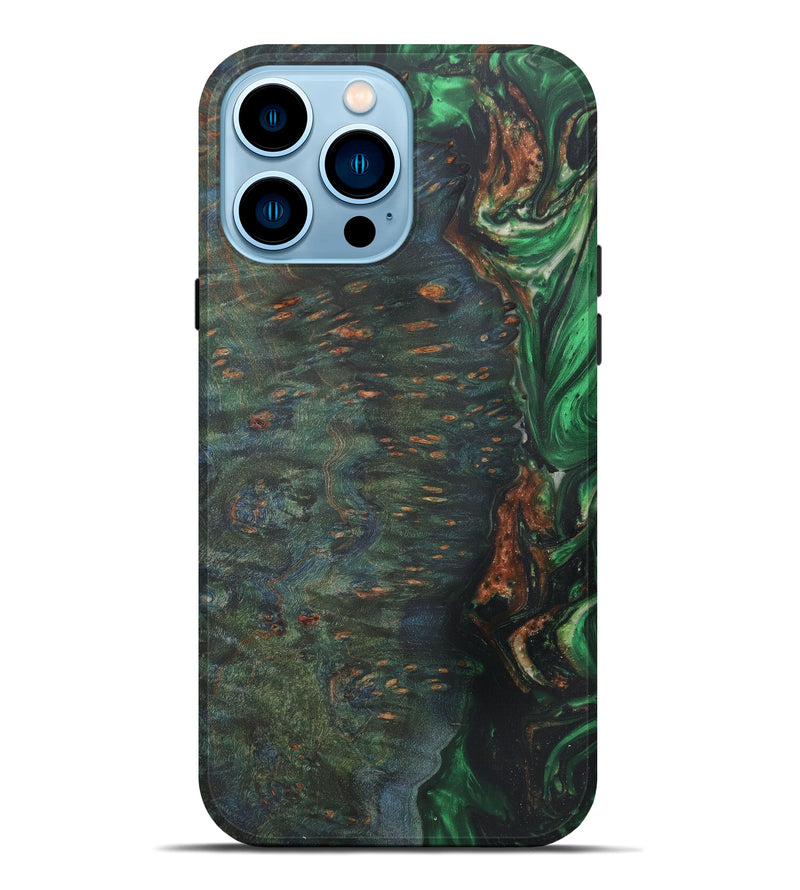 iPhone 14 Pro Max Wood+Resin Live Edge Phone Case - Arielle (Dark Green, 587042)